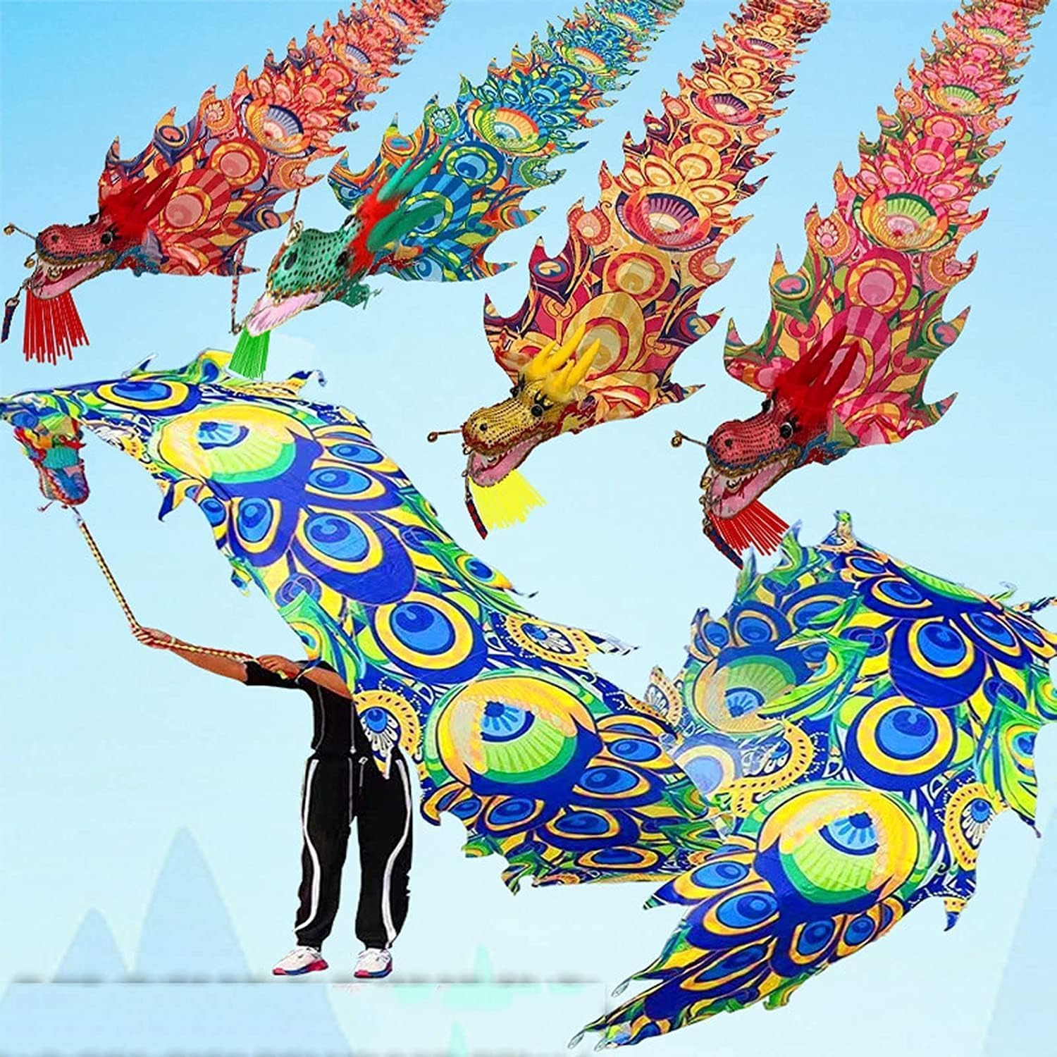 Chinese Dragon Costume 3D Lion Dance Ribbon Streamer Silk Cloth Dragon Dance Long Dragon Ribbon Streamer Dragon and Lion Dance Props Lion Dance Costume(Red,8m)