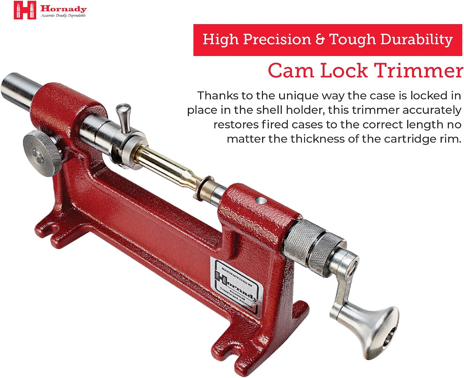 Hornady Cam-Lock Trimmer 050140 - Reloading Case Trimmer Accurately Restore Fired Cases Up to 50 Calibers - Unique Brass Trimmer with Micro Adjust Cutter, 7 Pilot Sizes, & Large Diameter Cutting Head