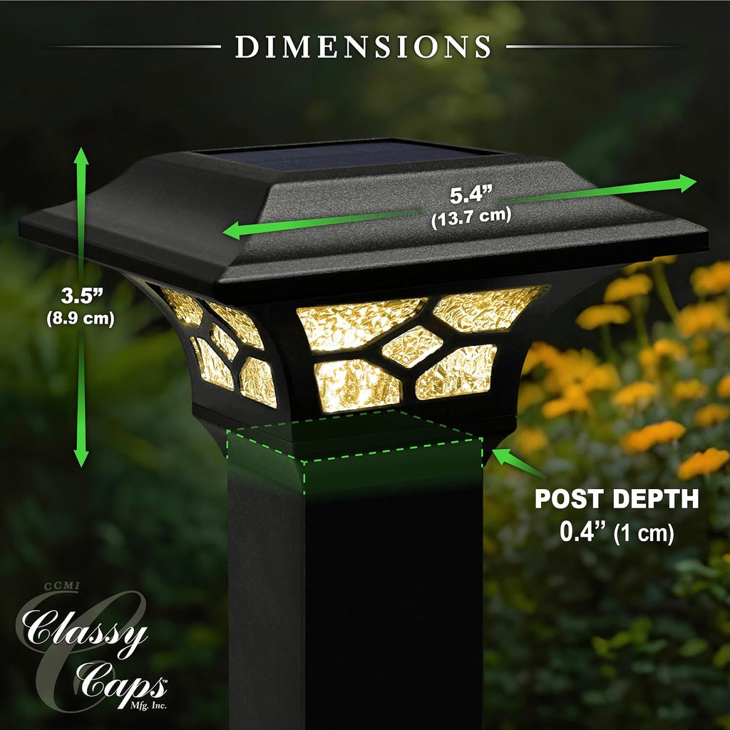 Classy Caps Kingston Solar Post Caps 8 Pack - Fits 2x2 2.5x2.5 3x3 Posts (Black)
