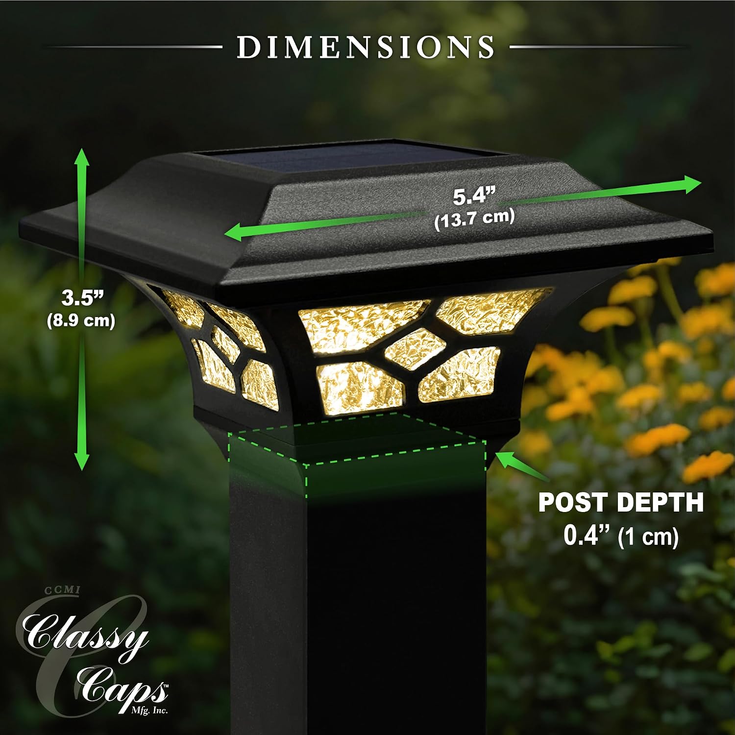 Classy Caps Kingston Solar Post Caps 8 Pack - Fits 2x2 2.5x2.5 3x3 Posts (Black)
