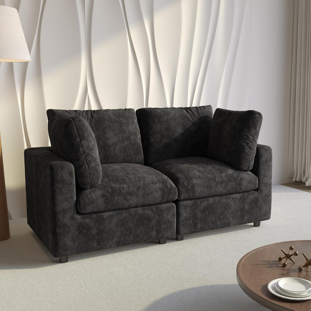 WJShome Cloud Sectional Couches for Living Room,67' Convertible Love Seat, 2 Seater Modular Sectional Sofa,Deep Seater Furniture Sets,Black