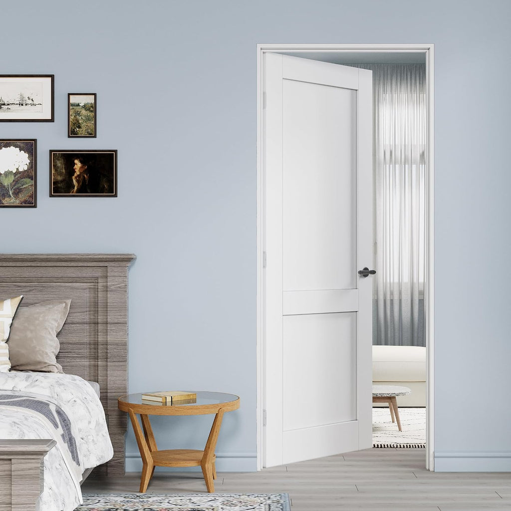 32' x 80' Prehung Door 2-Panel Slab Doors with Jamb Kit, Solid Core MDF Interior Door for Bathroom Pantry Laundry, Home Doors, White Primed Easy Assemble - Left Handed Silver Hinge