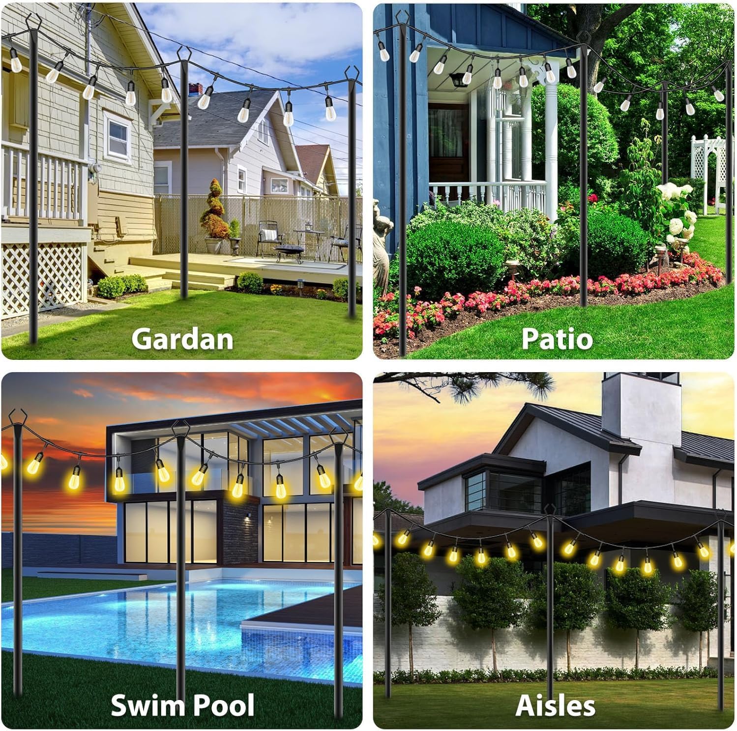AILBTON 8 Pack 10Ft String Light Poles,Light Poles for Outside String Lights,Outdoor Light Poles with Fork,Metal Pole Stand for Patio,Backyard,Deck
