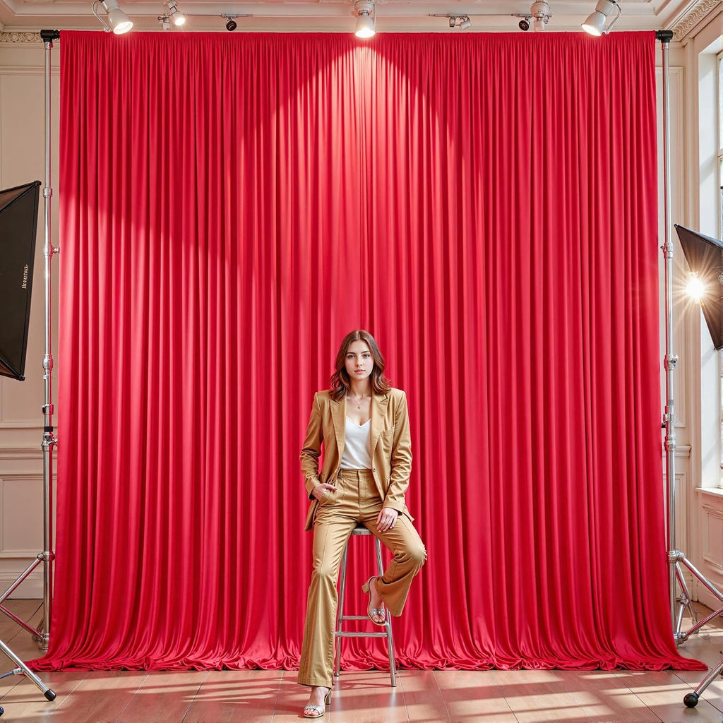 10 Panels Red Backdrop Curtains - Wrinkle Free Fabric Backdrop Curtain for Photoshoot, 10FT Wedding Party Photo Backdrop Drapes for Birthday Baby Shower Photography Stage Background Decorations
