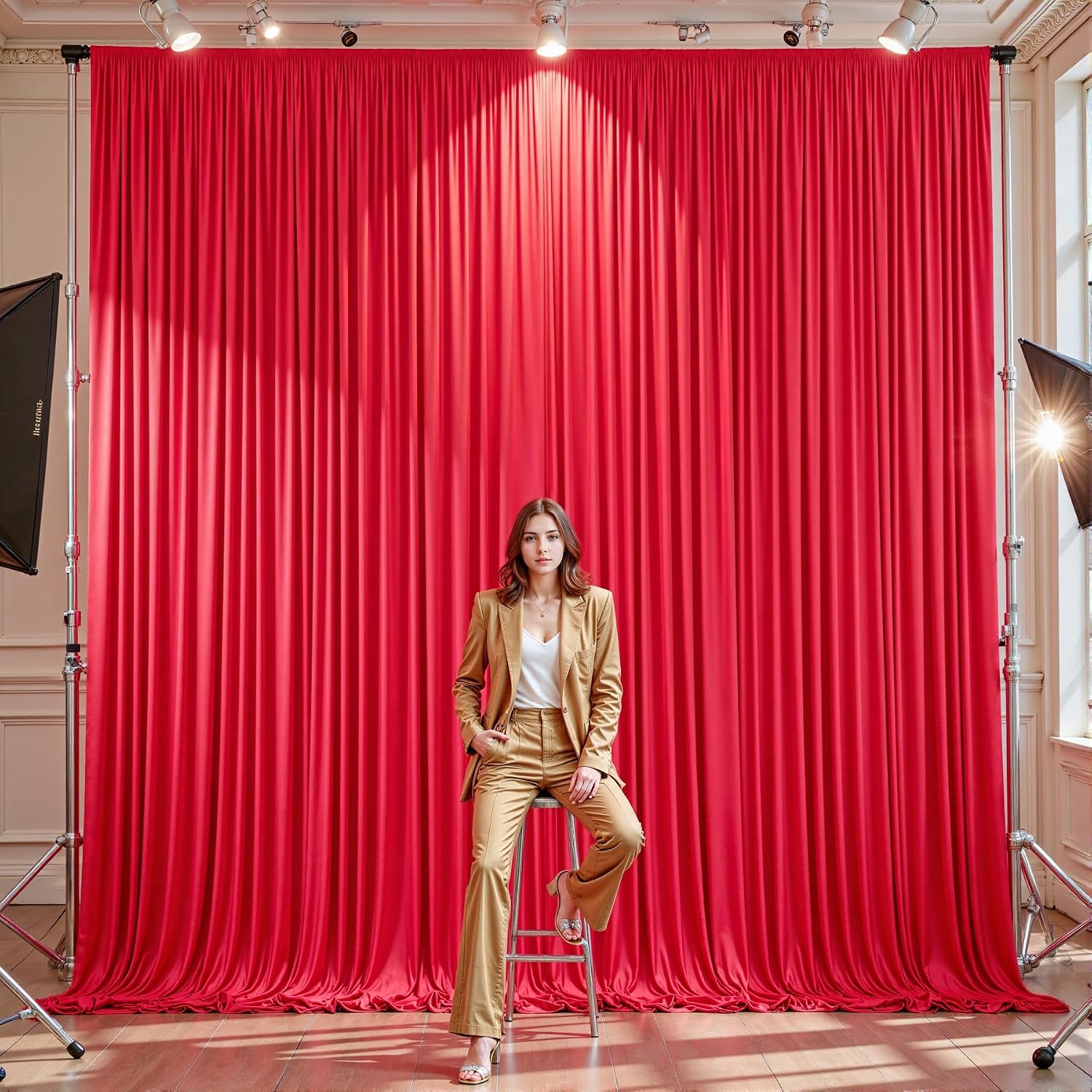 10 Panels Red Backdrop Curtains - Wrinkle Free Fabric Backdrop Curtain for Photoshoot, 10FT Wedding Party Photo Backdrop Drapes for Birthday Baby Shower Photography Stage Background Decorations