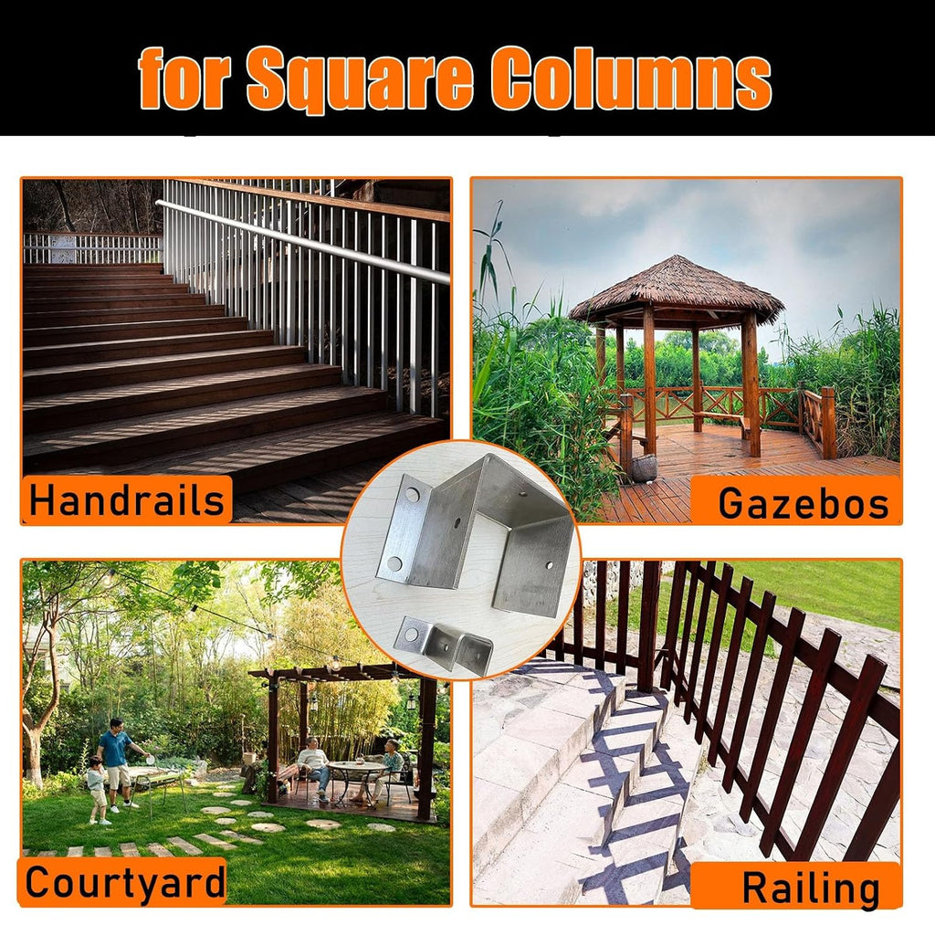1x1 2x2 4x4 6x6 8x8 U-Channel Surface Mount Post Base, Post Anchor for Concrete/Wooden Floors/Brick Floors/Marble Floors, Mailbox/Pergola Column Support Bracket, 4pcs(4.6x4.6x3.15in)