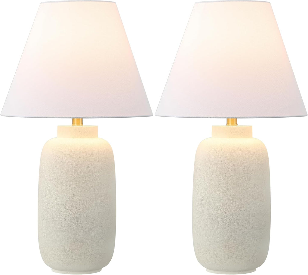 JONATHAN Y 24.5' Matte Cream Modern Ginger Jar Table Lamp Set of 2 for Bedroom, Farmhouse Scandinavian Lamps for Nightstand, White Linen Shade, LED Bulbs Included (JYL5603B-SET2)
