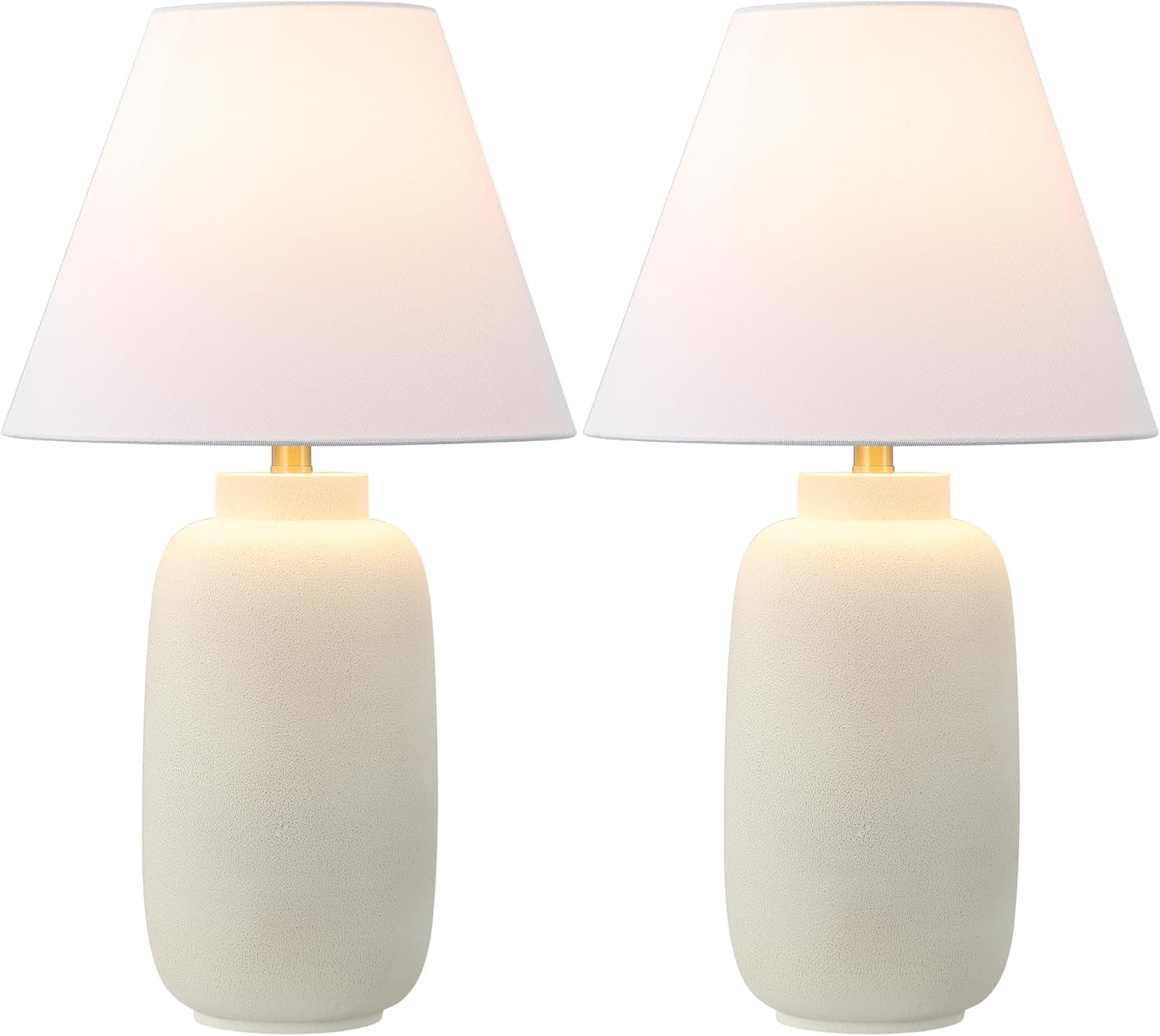 JONATHAN Y 24.5' Matte Cream Modern Ginger Jar Table Lamp Set of 2 for Bedroom, Farmhouse Scandinavian Lamps for Nightstand, White Linen Shade, LED Bulbs Included (JYL5603B-SET2)