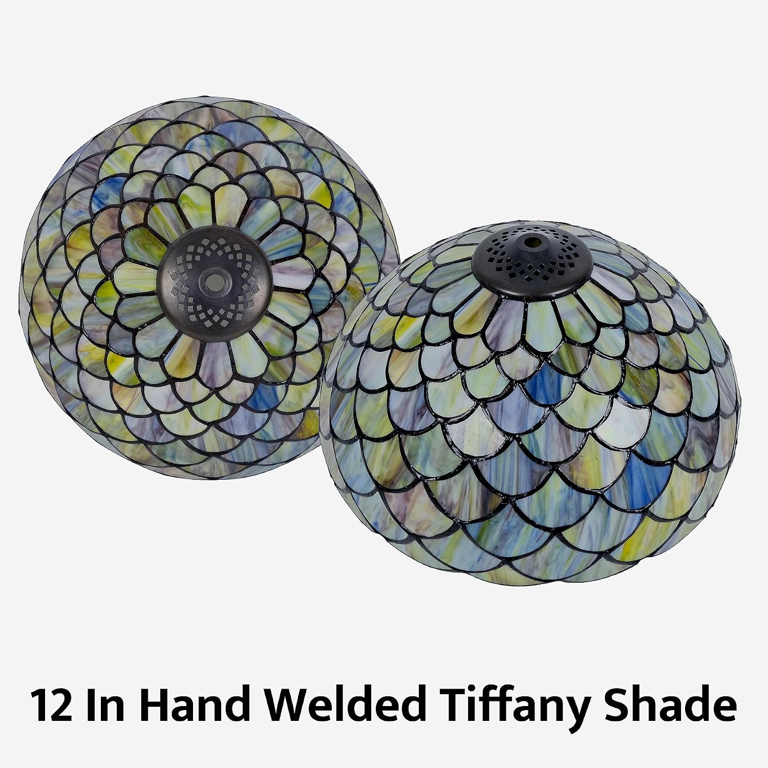 Tiffany Style Table Lamp Vintage Stained Glass Desk Lamp Mable Gradient Green Fish Scales Bedside Reading Light Decor Bedroom Living Room Home Office D12 xH18 (Green Fish Scales)