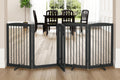 PUPETPO Freestanding Dog Gates with Door Walk Through, Pet Gate for Stairs, 80 inch Wide Gates Indoor, Dog Fences Indoor, Support Feet Included, 4 Panels, 32' Tall, Grey
