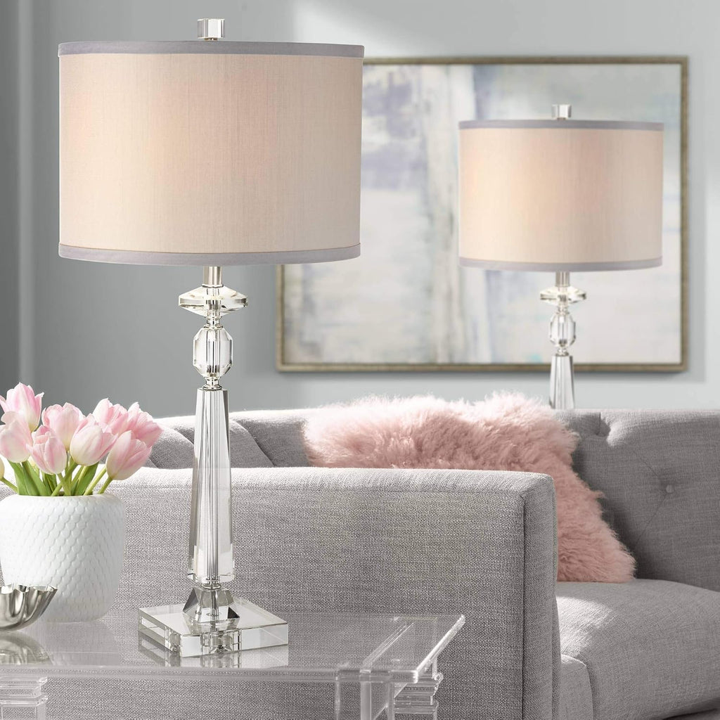 Vienna Full Spectrum Aline 27' Tall Geometric Modern Table Lamps Set of 2 Clear Crystal Living Room Bedroom Bedside Nightstand House Office Home Reading Kitchen Entryway Console Family Dining