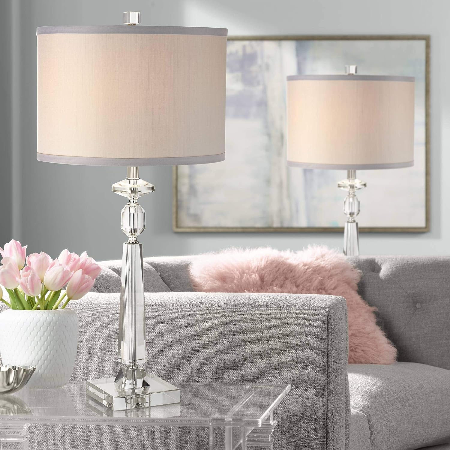 Vienna Full Spectrum Aline 27' Tall Geometric Modern Table Lamps Set of 2 Clear Crystal Living Room Bedroom Bedside Nightstand House Office Home Reading Kitchen Entryway Console Family Dining