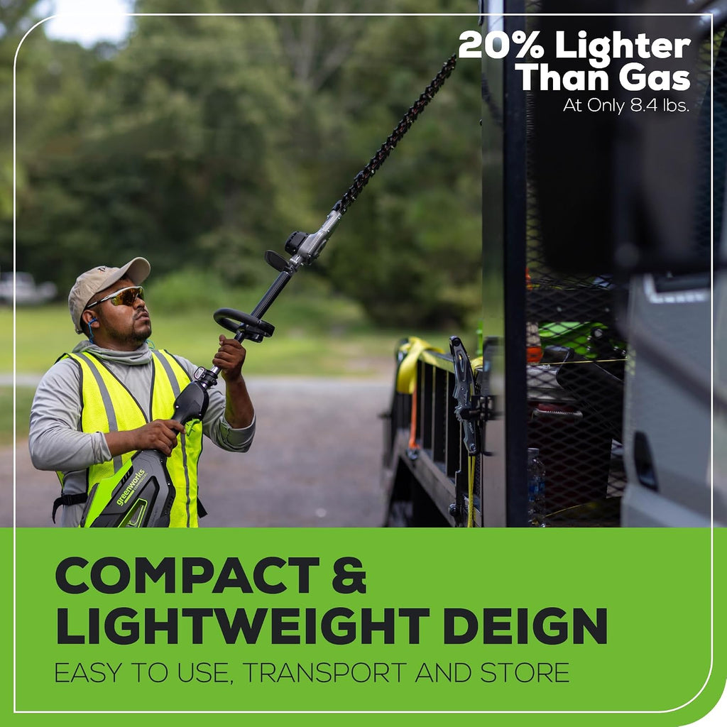 Greenworks 82V 24' Brushless Cordless Short Pole Hedge Trimmer, 2.5Ah Battery and Dual Port Rapid Charger (Great for Landscapers and Professionals)