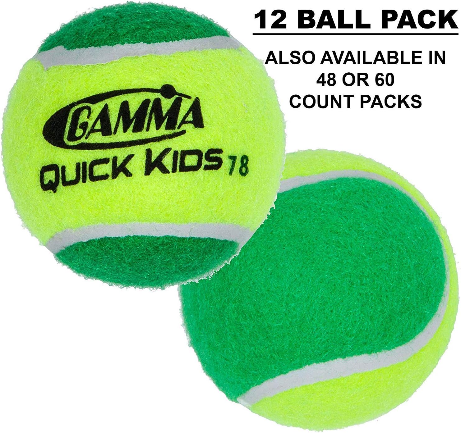 Gamma Quick Kids 25' Inch Junior Tennis Racquet Set or Kit Bundled with a 60-Pack Bag of Gamma Kids Bright Green/Dark Green Felt Training Transition Balls