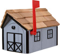 Amish Cedar Roof Wooden Mailbox with Window & Door Trim (Light Gray with Black Trim)