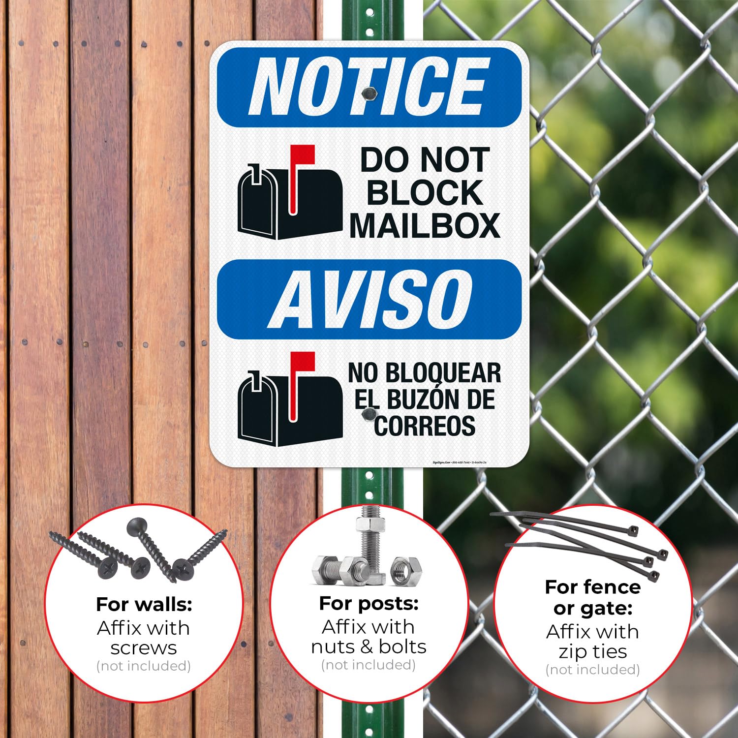Do Not Block Mailbox Bilingual Sign, 18x24 Inches, 3M EGP Reflective with Post & Cast Iron Base Stand Set Made in USA by Sigo Signs