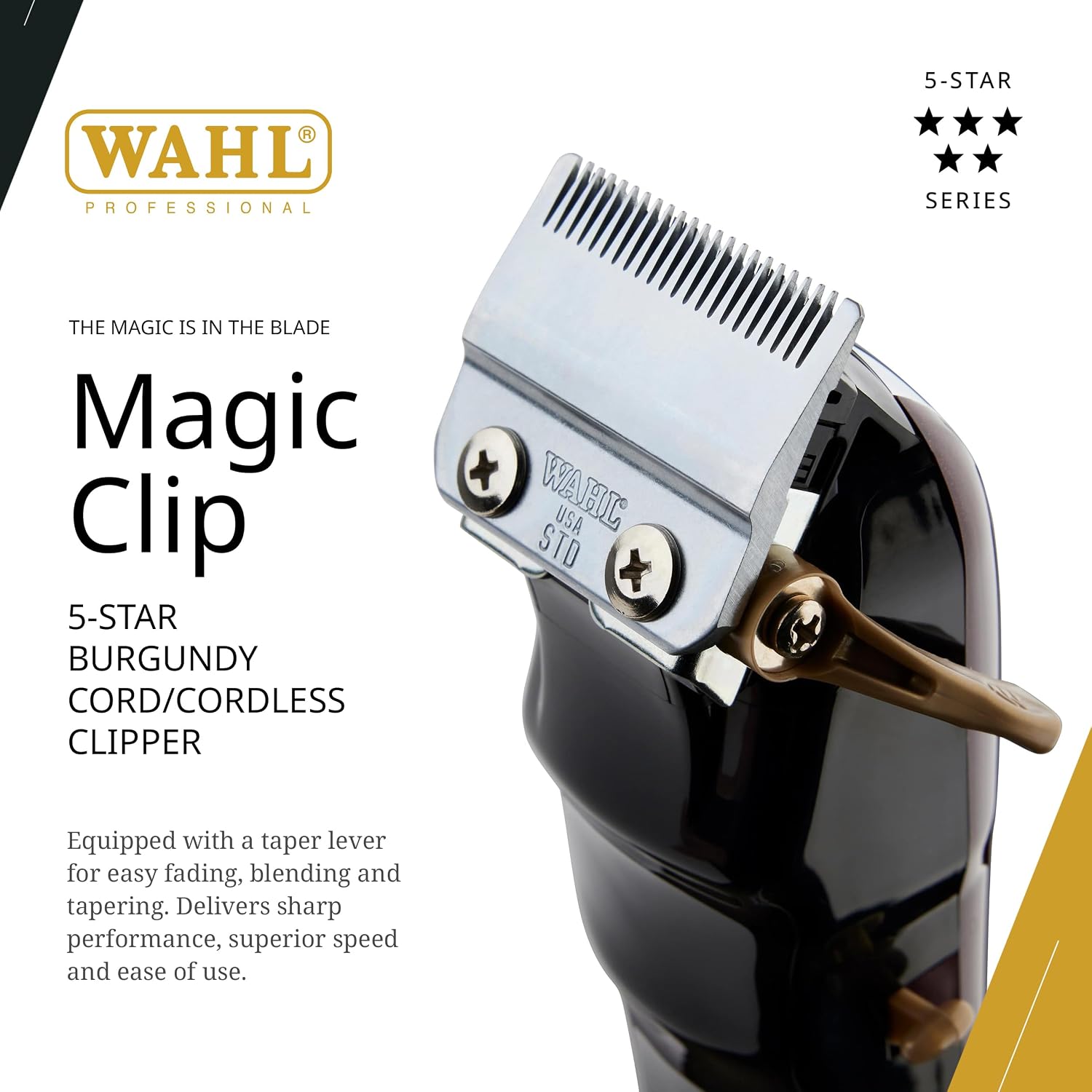 Wahl Professional 5 Star Magic Clip and Cordless Detailer Li Trimmer Bundle, Stagger Tooth Fade Blade and T Wide Detail Blade, for Hair & Beard, with Charging Stand and Attachments