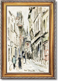 Large Framed European Old Town Street Sketch Canvas Wall Art Rue Damiette Rouen Poster by Camille Pissarro Classic Oil Paintings Reproduction Artwork Print Rustic City Scene Decor