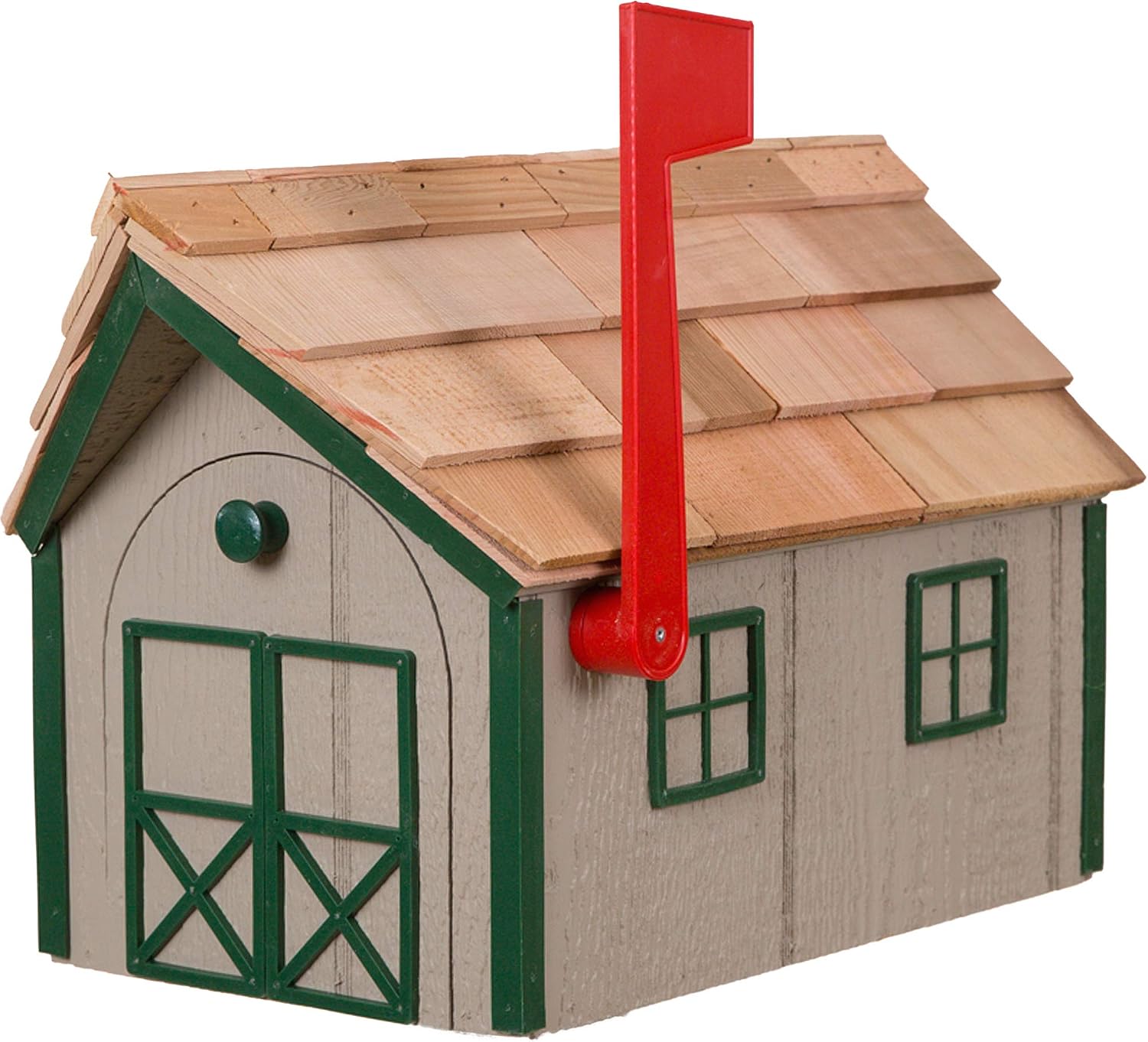 Amish Barnstyle Mailbox (Clay with Green Trim)