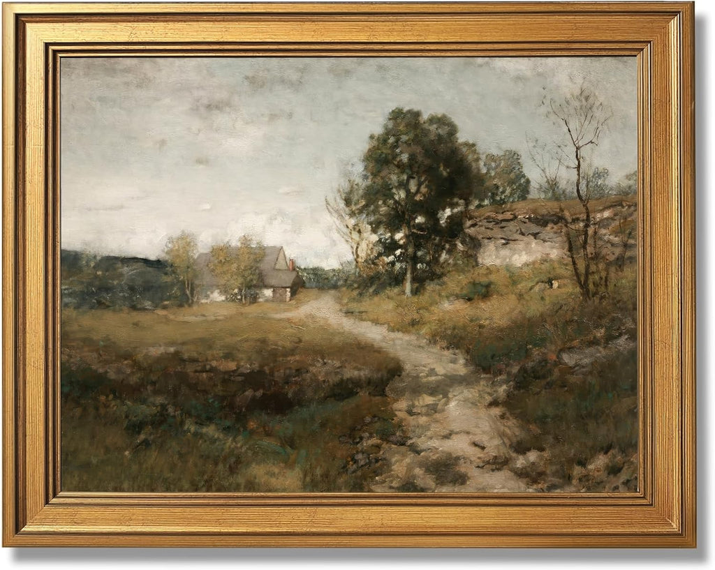 Framed French Countryside Landscape Canvas Wall Art Serene Village View Print Poster Vintage Green Nature Picture Decor Tranquil European Farmhouse Artwork for Living Room Bedroom Office 24x36inch