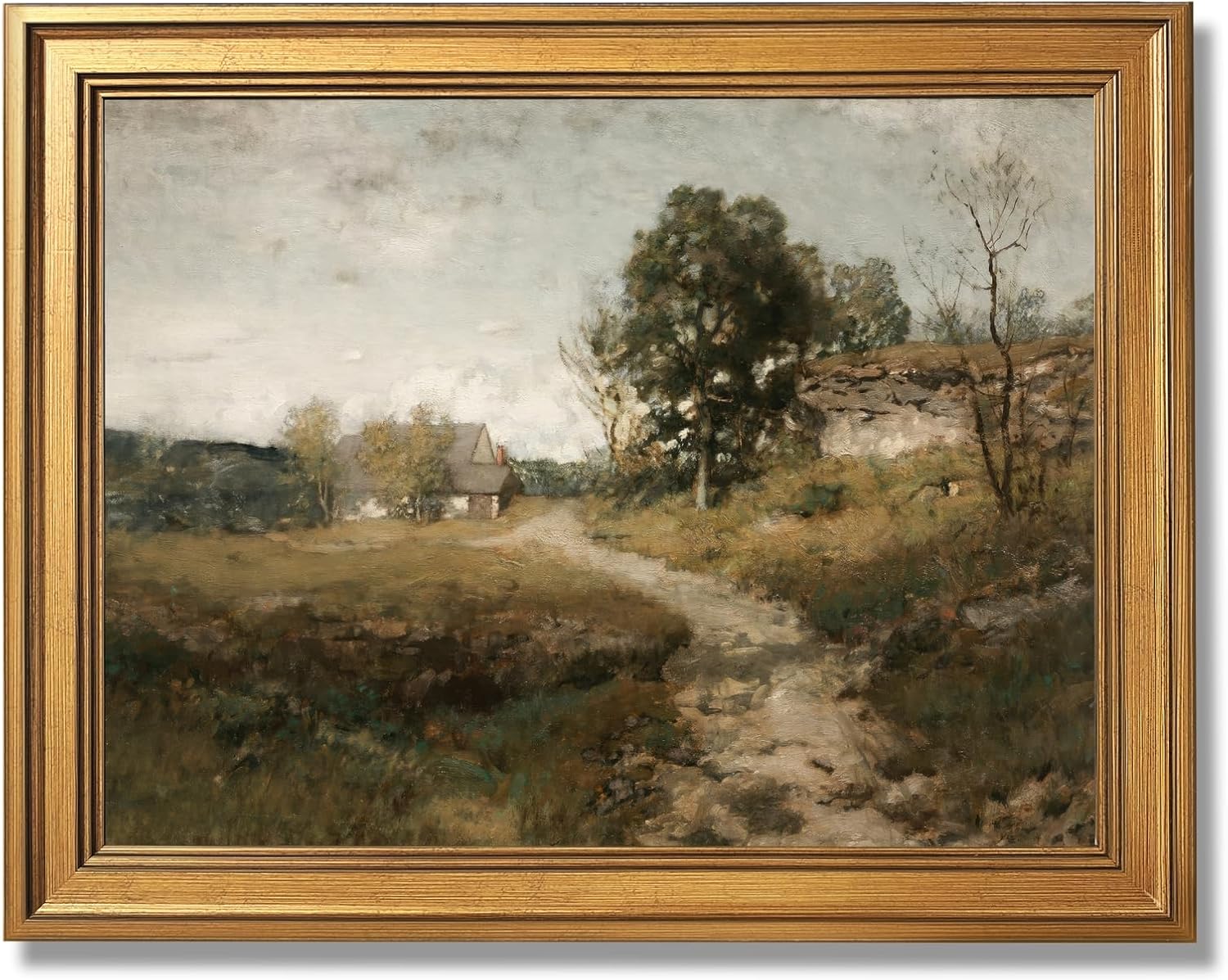 Framed French Countryside Landscape Canvas Wall Art Serene Village View Print Poster Vintage Green Nature Picture Decor Tranquil European Farmhouse Artwork for Living Room Bedroom Office 24x36inch