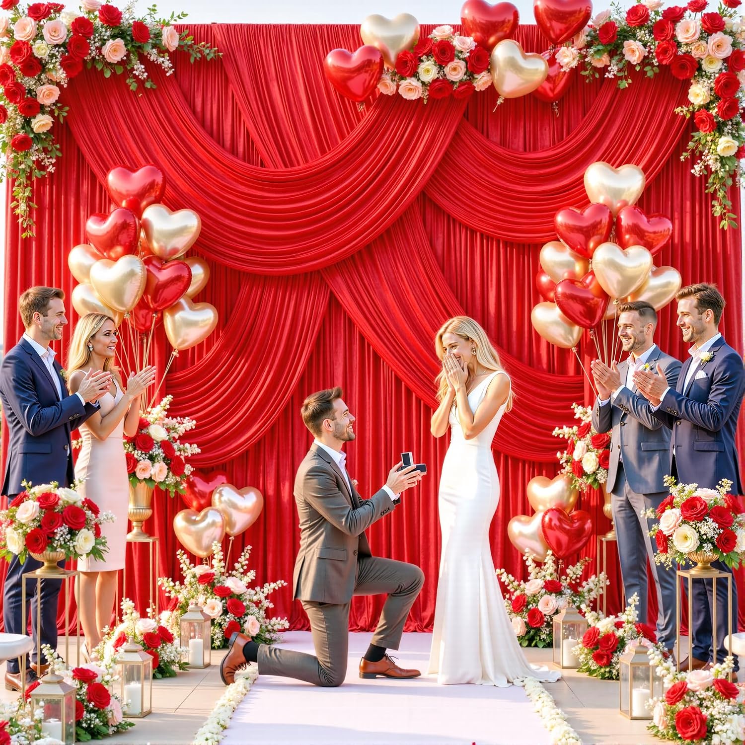 8 Panels Red Backdrop Curtains for Wedding Party Wrinkle Free Backdrops Curtain Drapes Fabric Decorations Photo Back Drop Cloth for Baby Shower Photography Stage Reception 40ft(W) x 12ft(H)