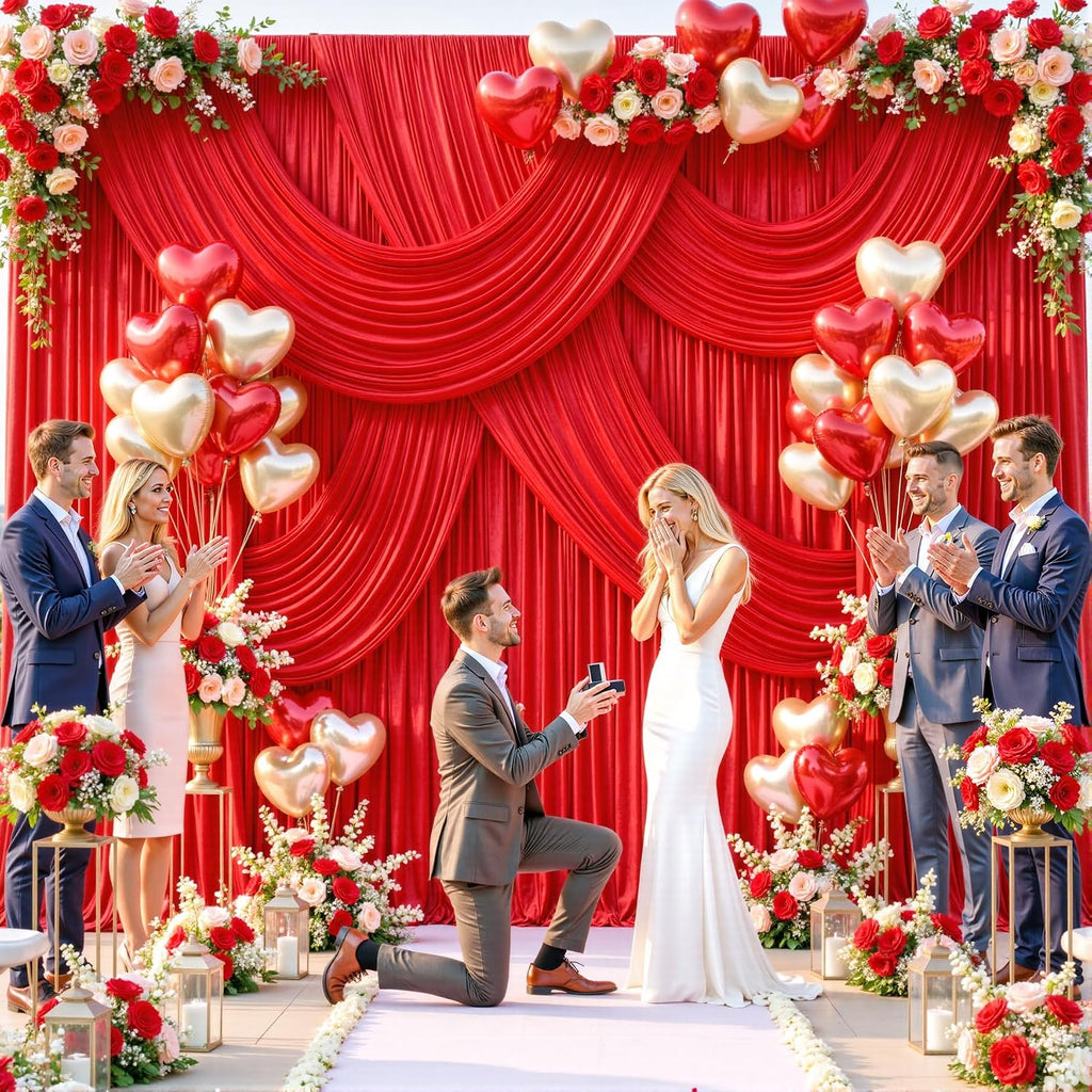 10 Panels Red Backdrop Curtains for Wedding Party Wrinkle Free Backdrops Curtain Drapes Fabric Decorations Photo Back Drop Cloth for Baby Shower Photography Stage Reception 50ft(W) x 12ft(H)