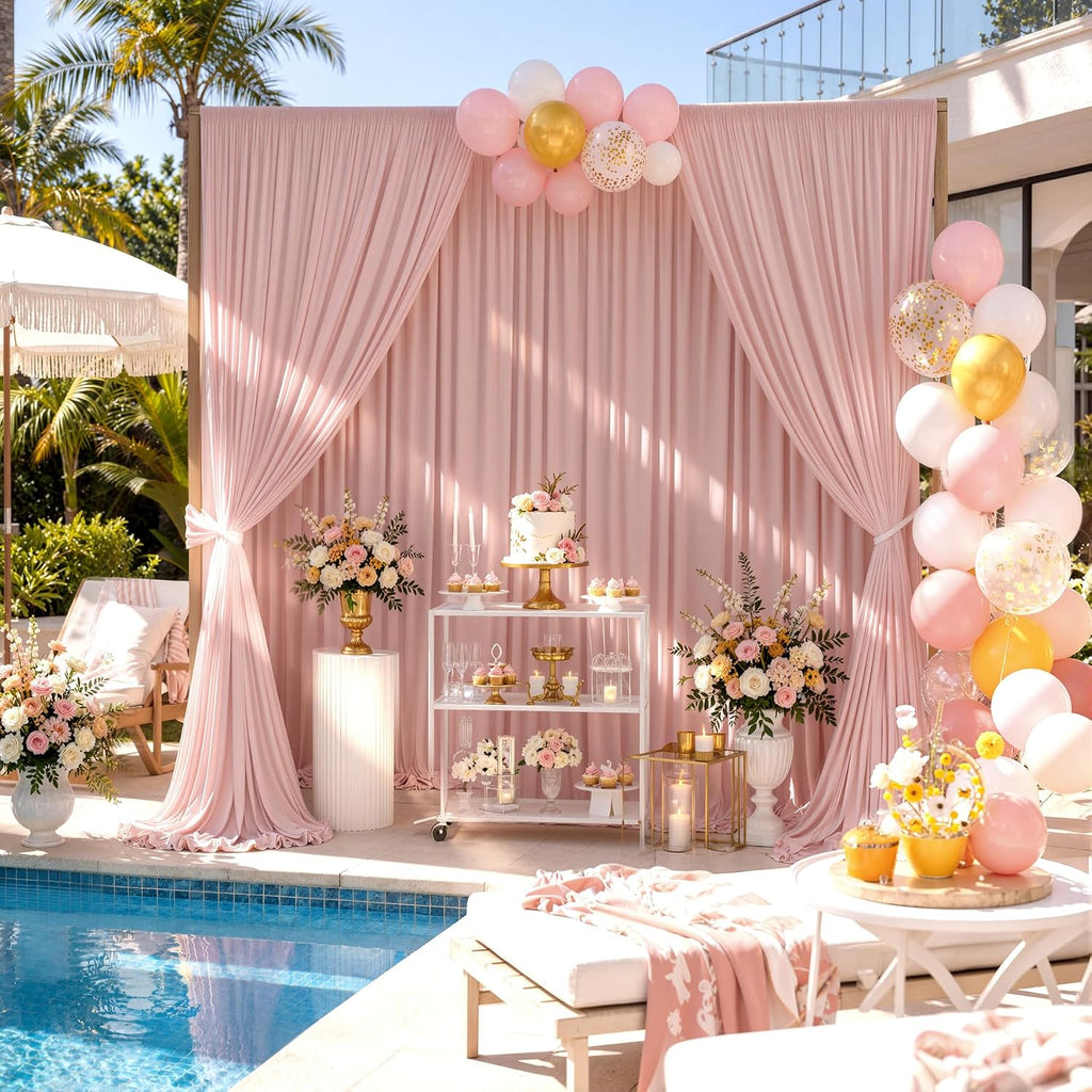 50ftx10ft Wrinkle Free Dusty Pink Backdrop Curtains for Parties, Silky Polyester Photo Backdrop Drapes 10 Panels 5x10ft Back Drop Cloth for Wedding Birthday Baby Shower Photography Background