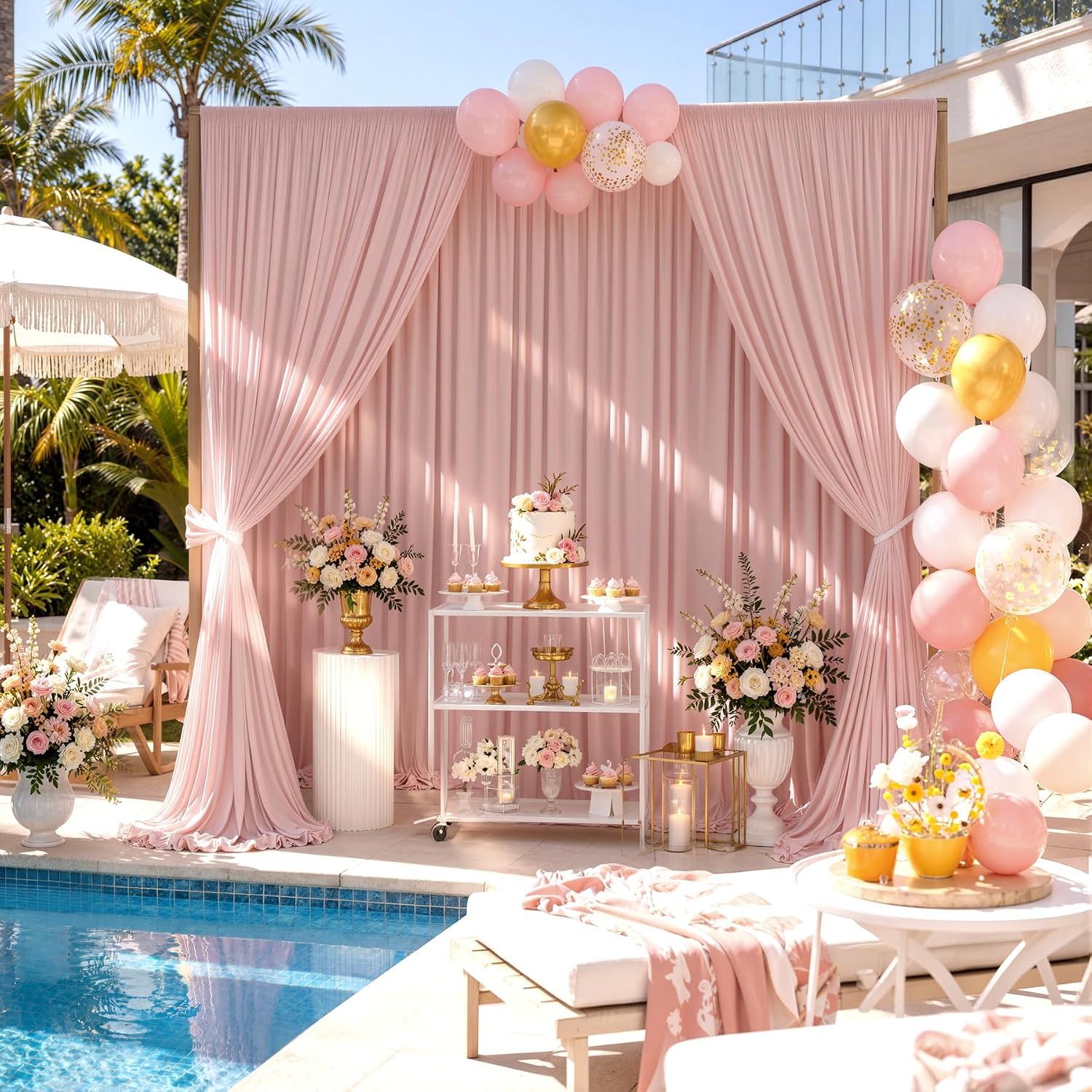 50ftx10ft Wrinkle Free Dusty Pink Backdrop Curtains for Parties, Silky Polyester Photo Backdrop Drapes 10 Panels 5x10ft Back Drop Cloth for Wedding Birthday Baby Shower Photography Background