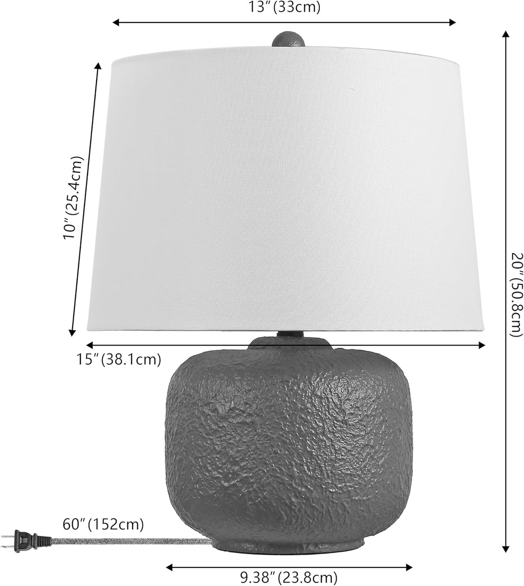 JONATHAN Y 20' Gray Textured Resin Table Lamp Set of 2 for Bedroom, Coastal Farmhouse Nightstand Lamps for Living Room, White Linen Shade, LED Bulbs Included (JYL9208B-SET2)
