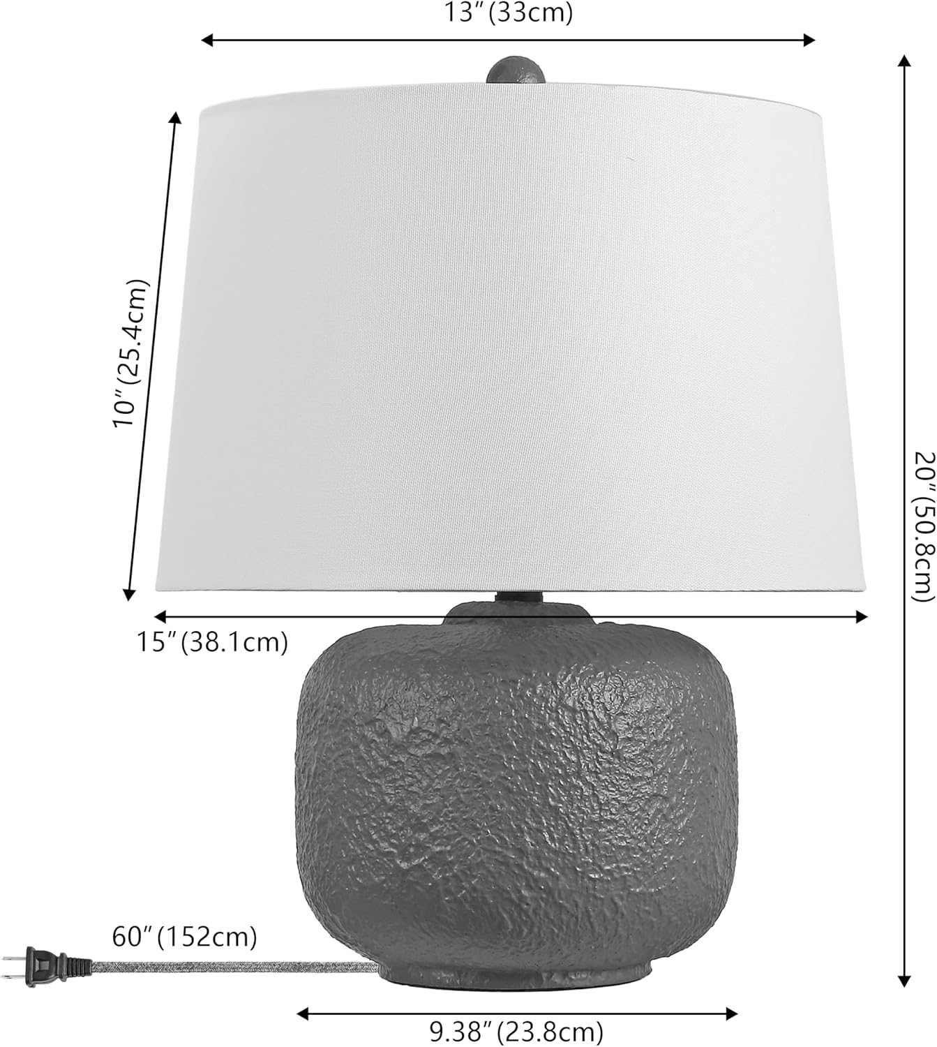 JONATHAN Y 20' Gray Textured Resin Table Lamp Set of 2 for Bedroom, Coastal Farmhouse Nightstand Lamps for Living Room, White Linen Shade, LED Bulbs Included (JYL9208B-SET2)