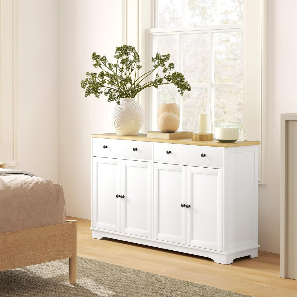 HOMCOM Sideboard Buffet Cabinet with Storage, 55' Modern Kitchen Cabinet with 4 Doors, 2 Drawers and 2 Adjustable Shelves, Coffee Bar Cabinet, White