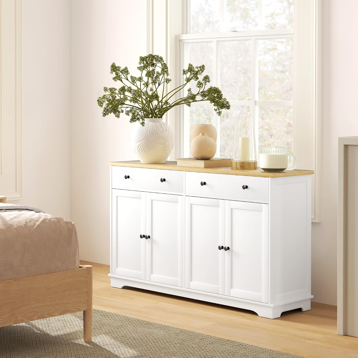 HOMCOM Sideboard Buffet Cabinet with Storage, 55' Modern Kitchen Cabinet with 4 Doors, 2 Drawers and 2 Adjustable Shelves, Coffee Bar Cabinet, White
