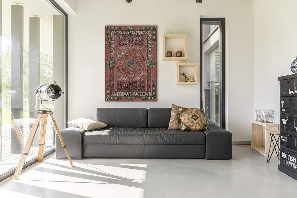 Ashling | Woven Tapestry Wall Art Hanging | Medieval Leatherized Celtic Knot Motif European Artwork | 100% Cotton USA Size 80x53