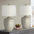 John Timberland Otero 27' Tall Jug Farmhouse Rustic Country Cottage Core Southwestern Table Lamps Set of 2 Mottled Stone Finish Living Room Bedroom Bedside Nightstand House Office Home Cream Shade