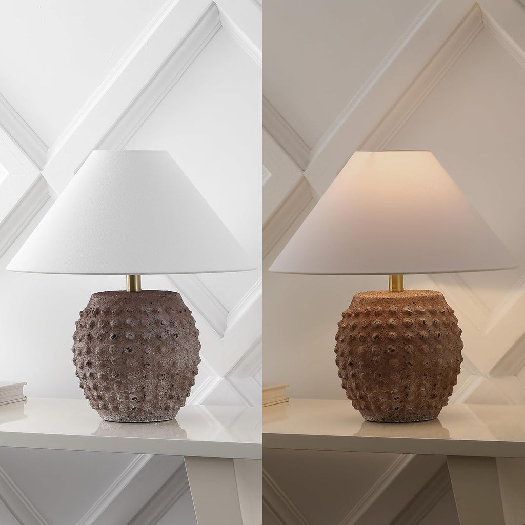 JONATHAN Y 18.25' Matte Taupe Ceramic Hobnail Table Lamp Set of 2 for Bedroom, Modern Minimalist Farmhouse Bedside Nightstand Lamps, White Linen Shade, LED Bulbs Included (JYL5601C-SET2)