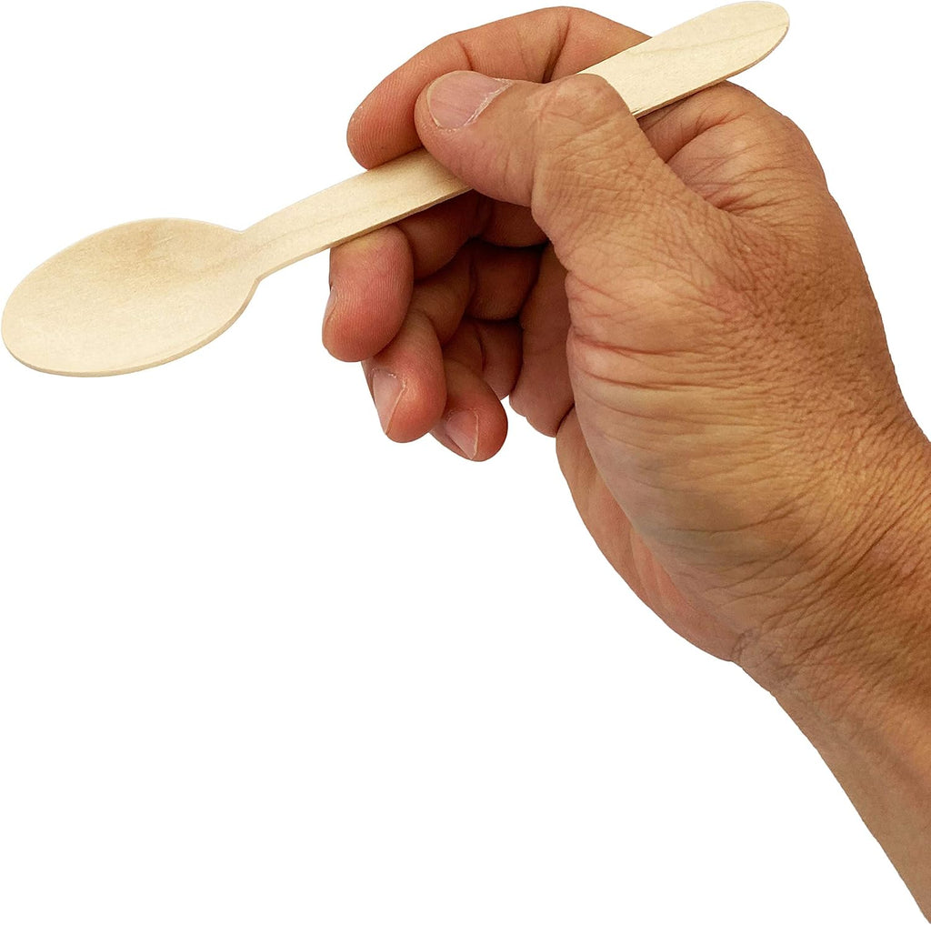 4,000 Count | KingSeal Disposable Birch Wood Cutlery Spoons, Biodegradable and Earth Friendly, 6 Inch Length, Commercial Bulk Pack - 40 Packs x 100 Spoons