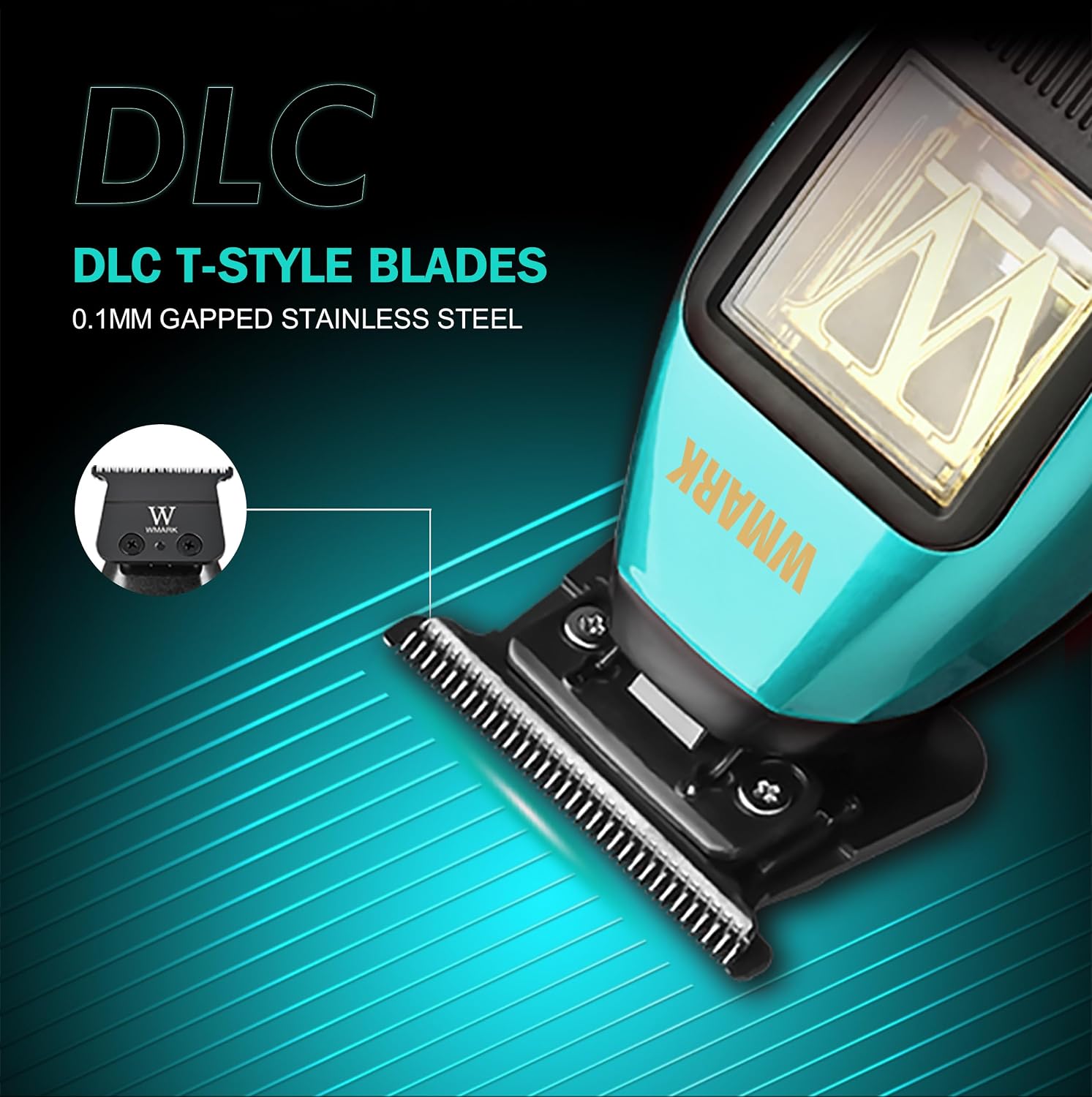 WMARK Professional Cordless Detail Hair Trimmer for Men & Barbers - 10,000 RPM Maglev Vector Motor, DLC Blade, 3 Gradient-Colored Modular Lids & Repair Tools, Rechargeable, NG-XT1 Polar