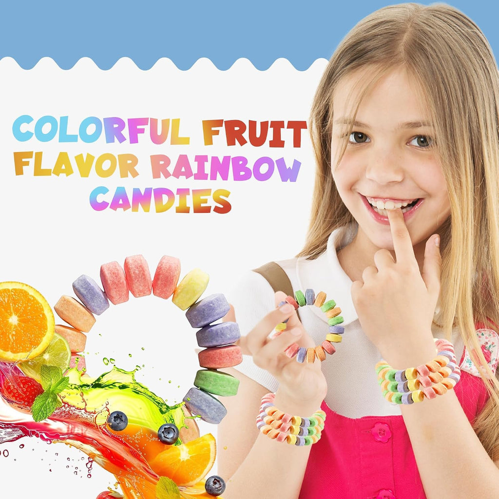 Candy Bracelets - Bulk Case 864 Pcs, Individually Wrapped - 2.5 Inch Candy Jewelry Bracelets, Stretchable, Edible, Colorful Fruit Flavor Rainbow Candies for Novelty Party Favor Supplies & Goodie Bags