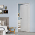 32' x 80' Prehung Door White Primed Panel Slab Doors with Jamb Kit, Solid Core MDF Interior Door for Bathroom Pantry Laundry, Easy Assemble - Right Handed Silver Hinge