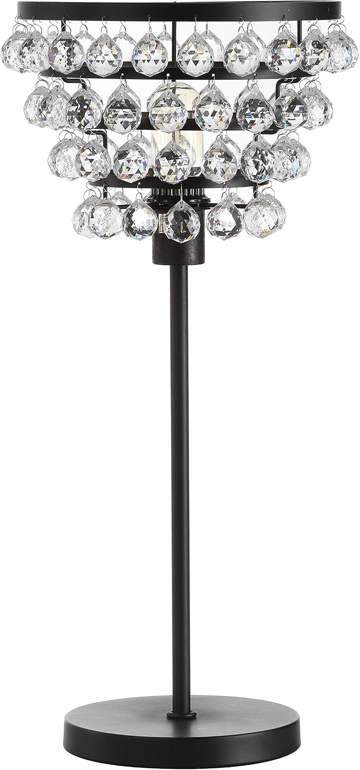 JONATHAN Y 25' Bronze Table Lamp, Modern Industrial Chandelier Style Light, Clear Crystal Beads, Glam Bedside Nightstand Lamp for Bedroom Living Room, LED Bulb Included JYL9004A