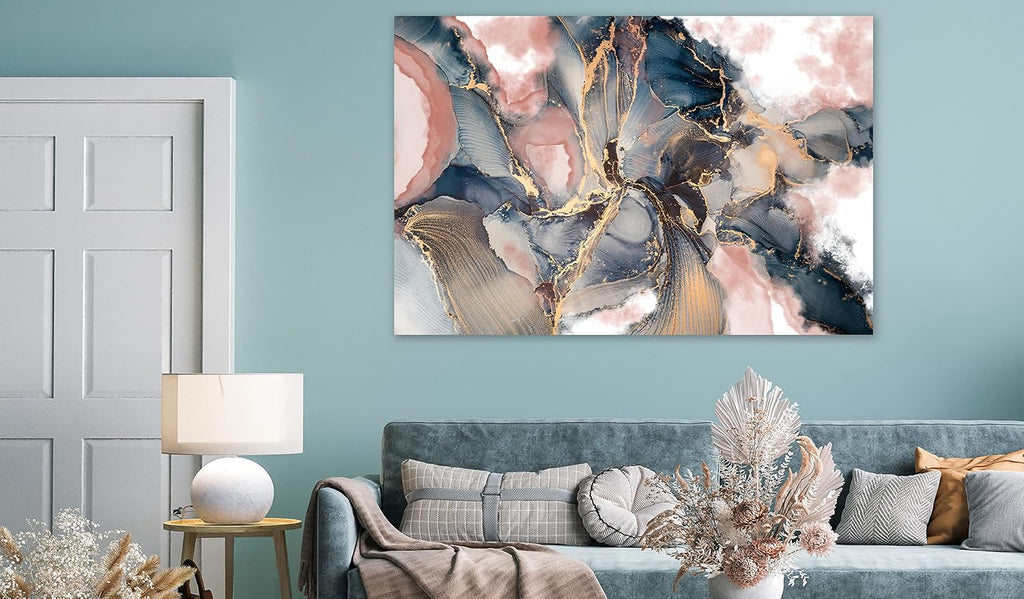 artgeist - Textured Canvas Wall Art Abstract 35x24 in - 1pcs Painting Canvas Prints with Acrylic Gel Texture - Picture Artwork Image - Contemporary Modern Wall Home Paint Stains Blue rosa f-C-0493-b-a