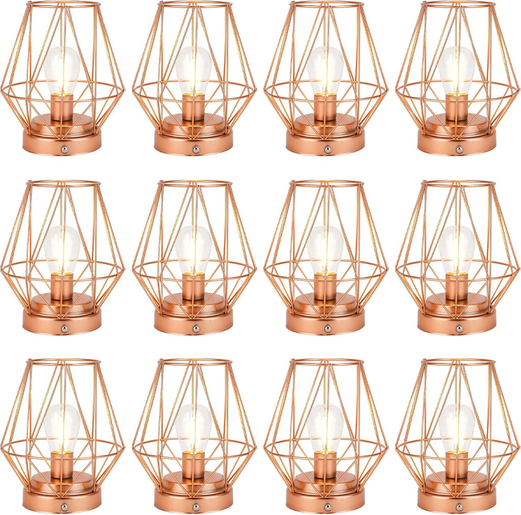 Set of 12 Metal Battery Operated Lamp 7 'H Rechargeable Bedside Lamps Cordless Table Lamp Touch Dimmable for Indoor Outdoor Bedrooms Office Wedding Parties Patio（Diamond）