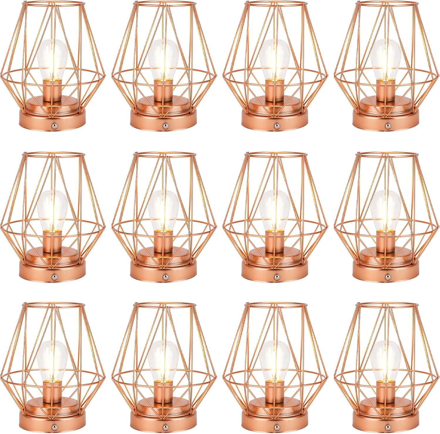 Set of 12 Metal Battery Operated Lamp 7 'H Rechargeable Bedside Lamps Cordless Table Lamp Touch Dimmable for Indoor Outdoor Bedrooms Office Wedding Parties Patio（Diamond）