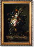 Large Gold Framed 19th Century Classical Floral Oil Painting Canvas Poster Vintage European Flowers Dark Wall Art Retro Bouquet of Peony Rose Iris Artwork Prints for Bedroom Home Deocr 24x36inch