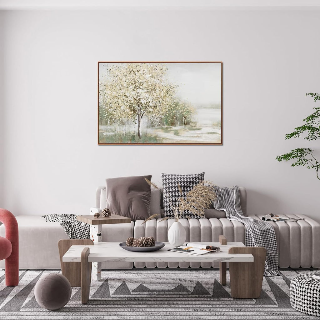 Green White Wall Art Decor Framed Canvas Wall Art Decorations Modern Wall Art For Living Room Large Landscape Wall Art Prints Canvas Art Wall Decor Artwork for Walls Above Bed Decor 24' x 36'