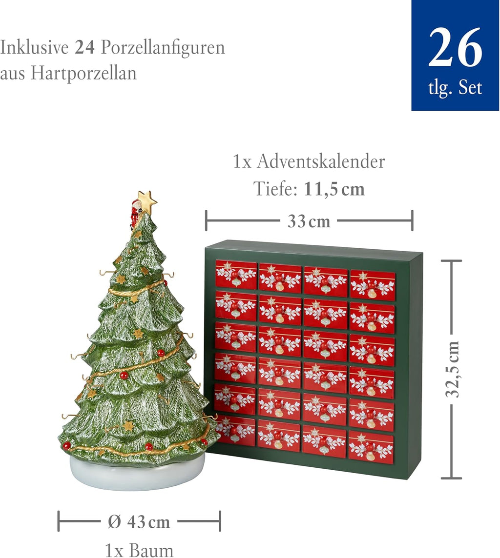 Villeroy & Boch Christmas Memory Advent Calendar Set, Including Tree, 26 Pieces, 43cm, Red
