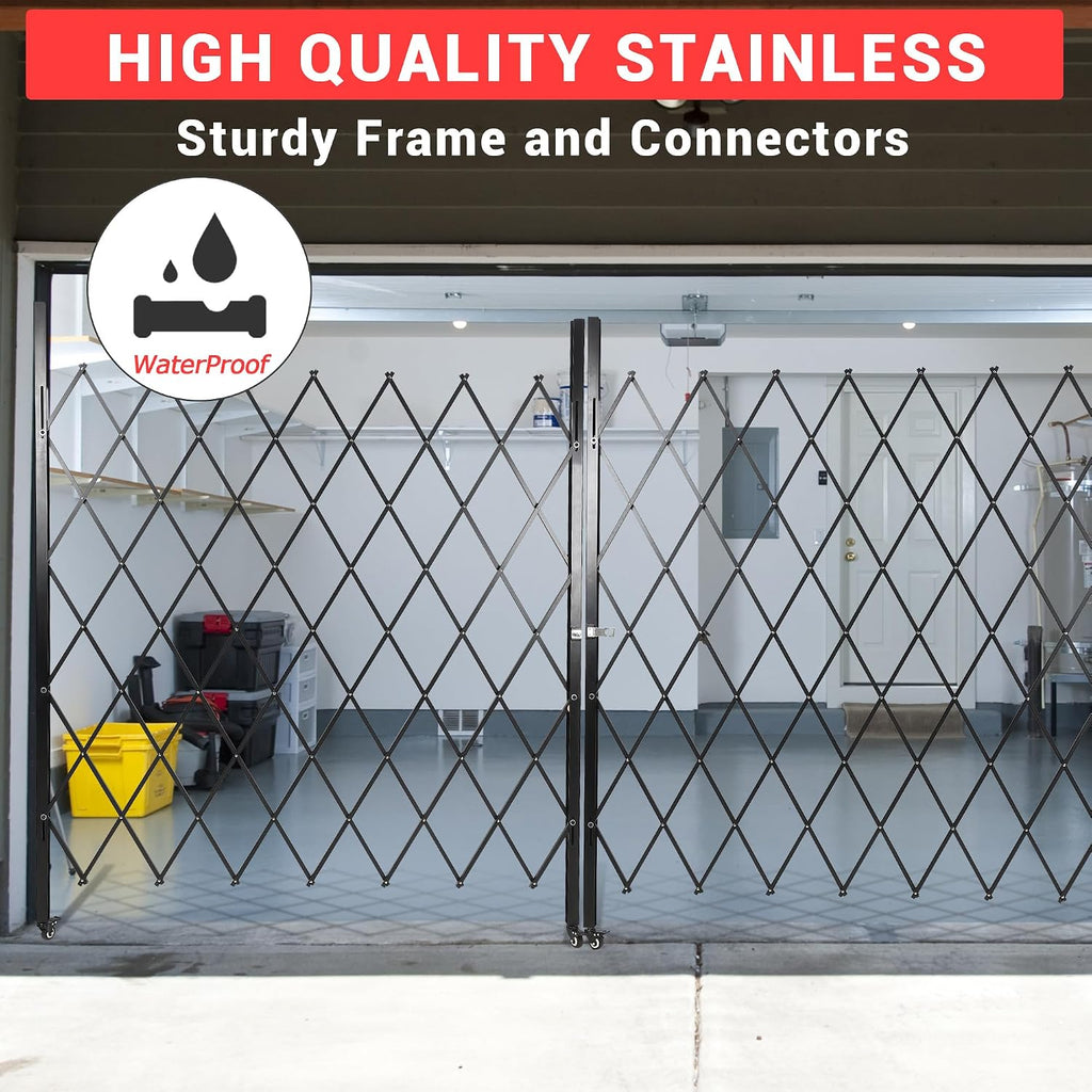 61' H x 122' W Folding Security Gate, Heavy Duty Steel Expandable Barrier Bi-fold Door with 360° Swivel Casters & Key Lock, Retractable Rolling Scissor Gate for Garage Driveway Warehouse, Black