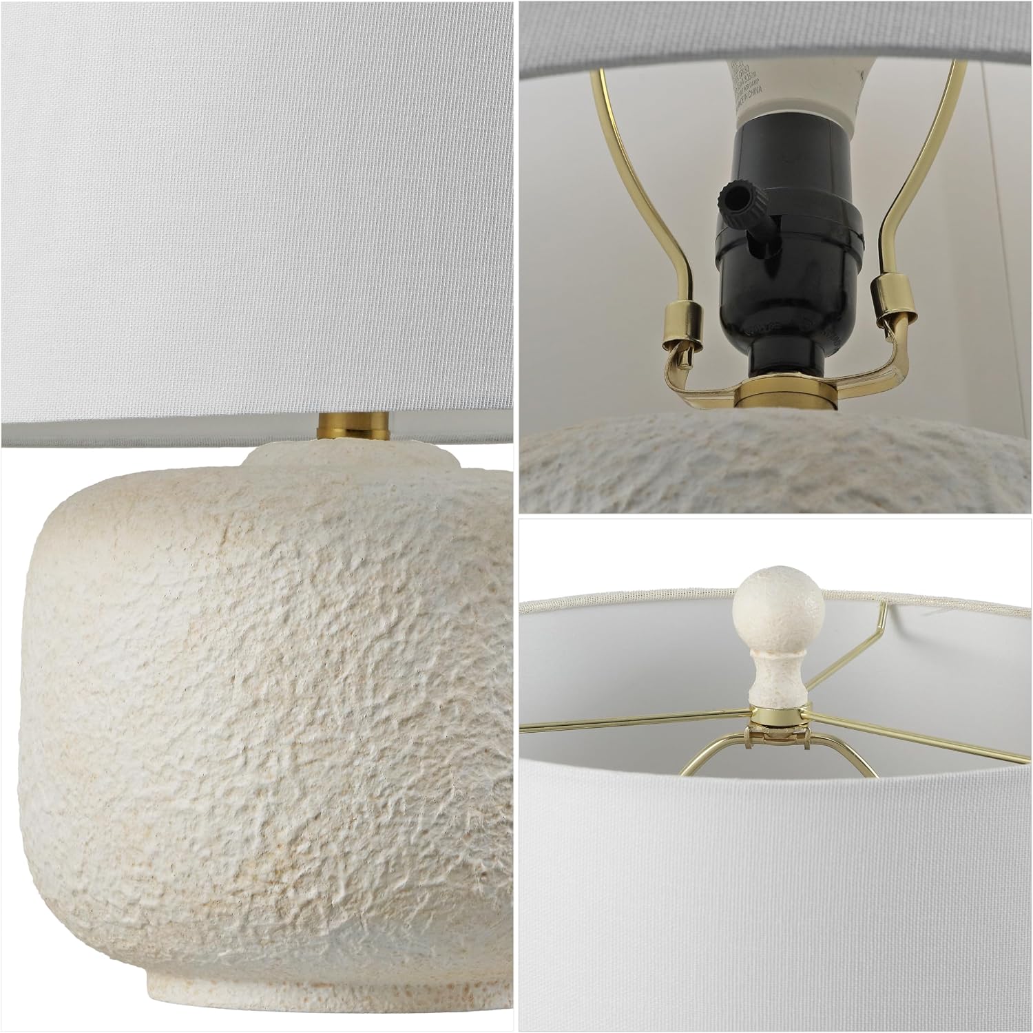 JONATHAN Y 20' Antique White Textured Resin Table Lamp Set of 2 for Bedroom, Coastal Farmhouse Nightstand Lamps for Living Room, White Linen Shade, LED Bulbs Included JYL9208A-SET2