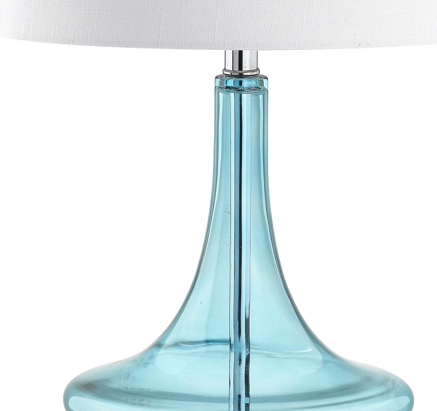 JONATHAN Y 25.5' Aqua/Chrome Glass Teardrop Table Lamp Set of 2 for Bedroom, Modern Bedside Lamps for Living Room, White Linen Drum Shade, LED Bulbs Included (JYL1081B-SET2)